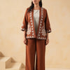 Brown & Grey Cotton embroidered Designer Co-ords set
