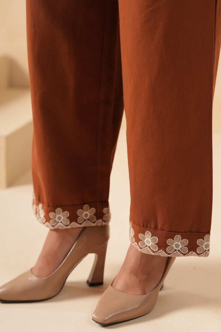 Brown & Grey Cotton embroidered Designer Co-ords set