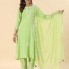 Green Heavy Embroidered Designer A-Line Kurta Pant Set With Dupatta