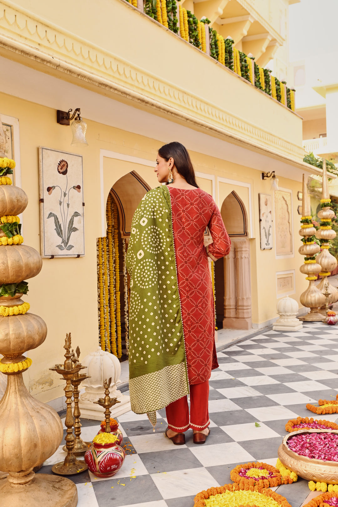 Red Chanderi Embroidered Kurta Pant Set With Dupatta