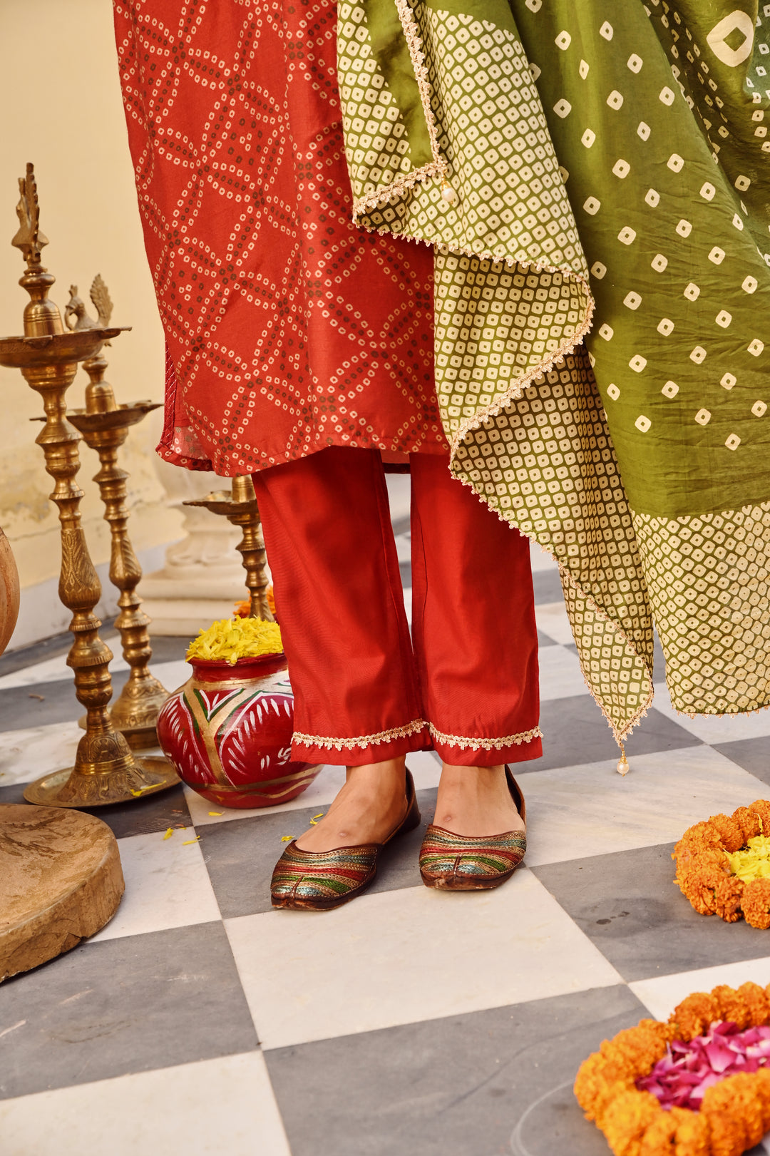 Red Chanderi Embroidered Kurta Set With Dupatta