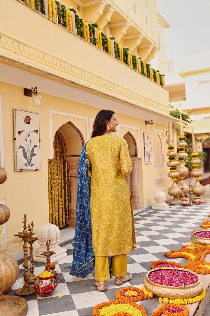 Lime Green Chanderi Embroidered Kurta Set With Dupatta