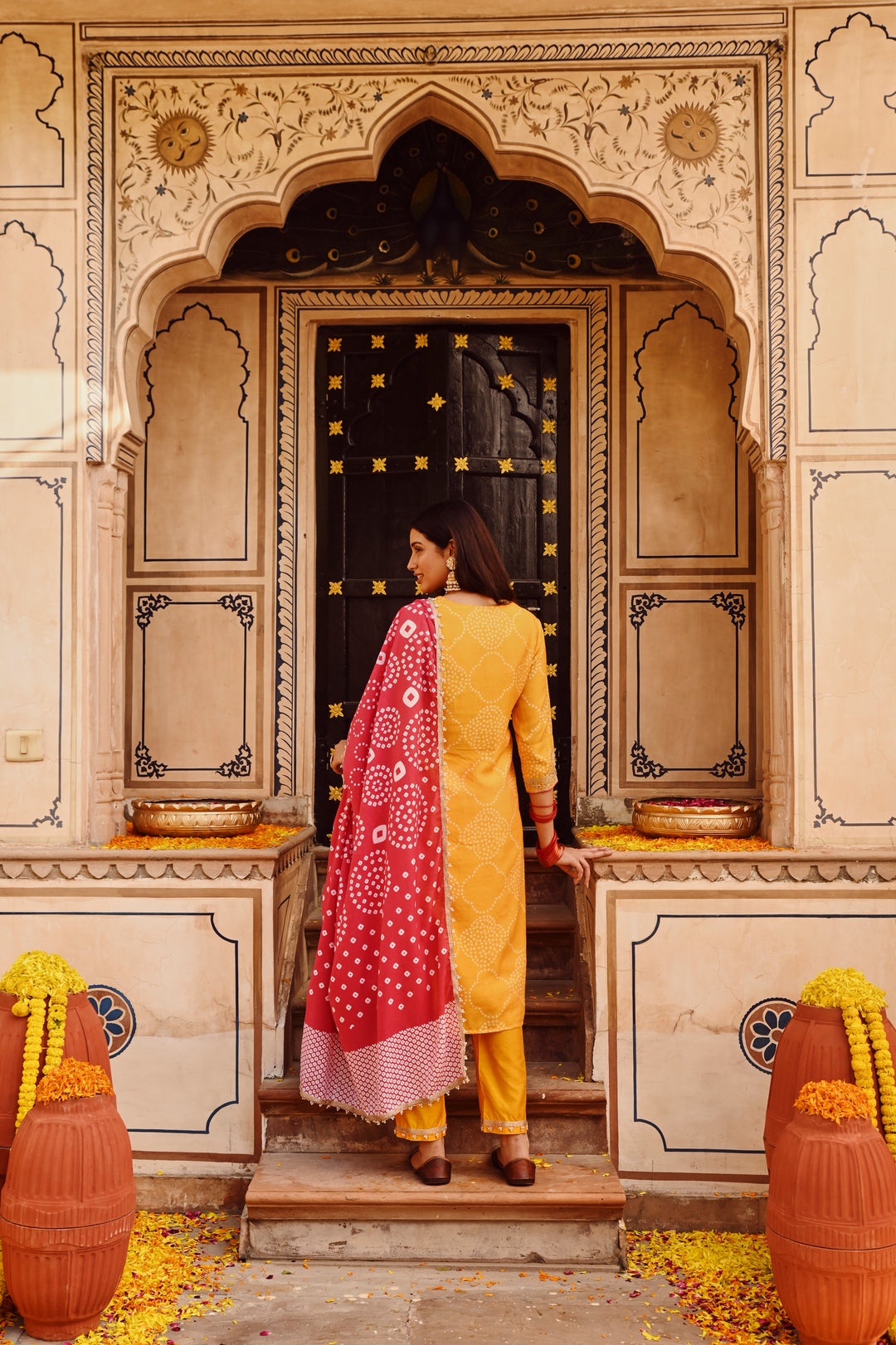 Yellow Chanderi Embroidered Kurta Set With Dupatta