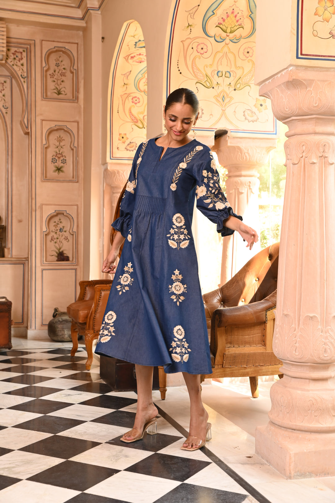 denim midi dress india Denim Jeans Midi Dresses