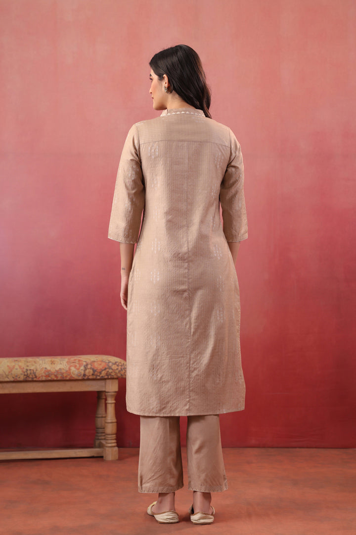 Cream Silk Embroidered Designer Kurta Pant With Dupatta Set