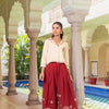 Beige & Maroon Cotton Embroidered Designer Co-ord Set