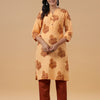 Beige Cotton Printed Straight Kurta Pant Set