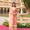 Beige Chanderi Floral Print Zari Work A-Line Kurta Ethnic Jacket Palazzo With Dupatta