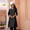 Black Cotton Printed A Line Kurta Pant Set