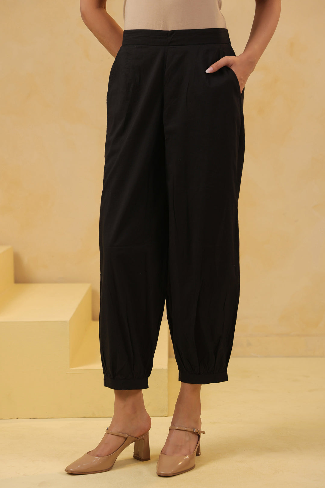 Black cotton Solid Patiala Pant