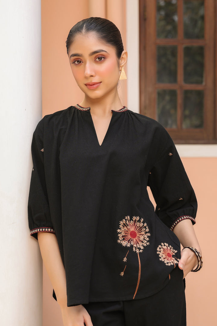 Black Cotton Embroidered Co-Ord Set