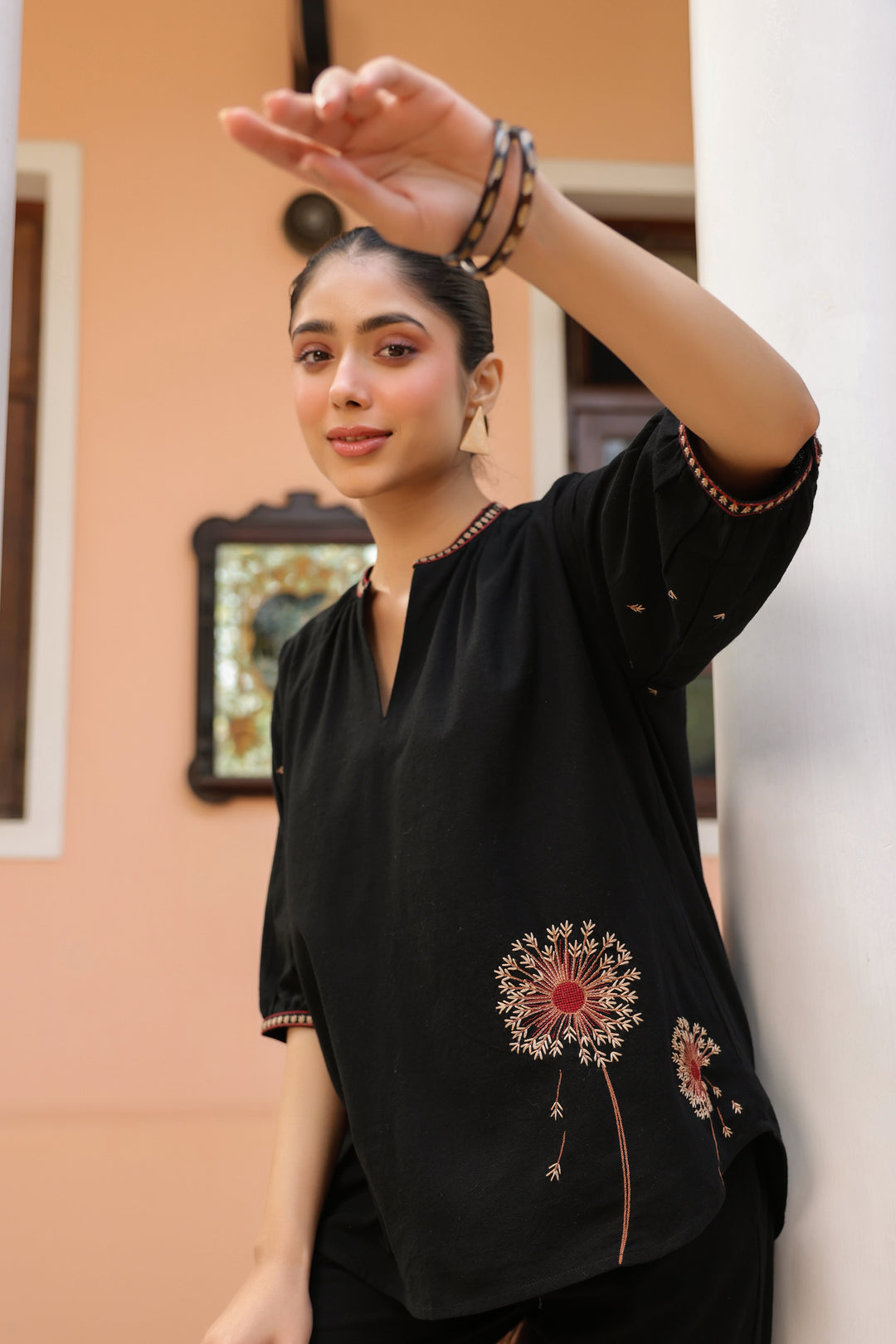 Black Cotton Embroidered Co-Ord Set