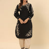 Black Pure Cotton Solid Print Embroidery Work Straight Kurta Pant Set