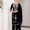 Black Velvet Embroidered Kurta Pant Set With Dupatta