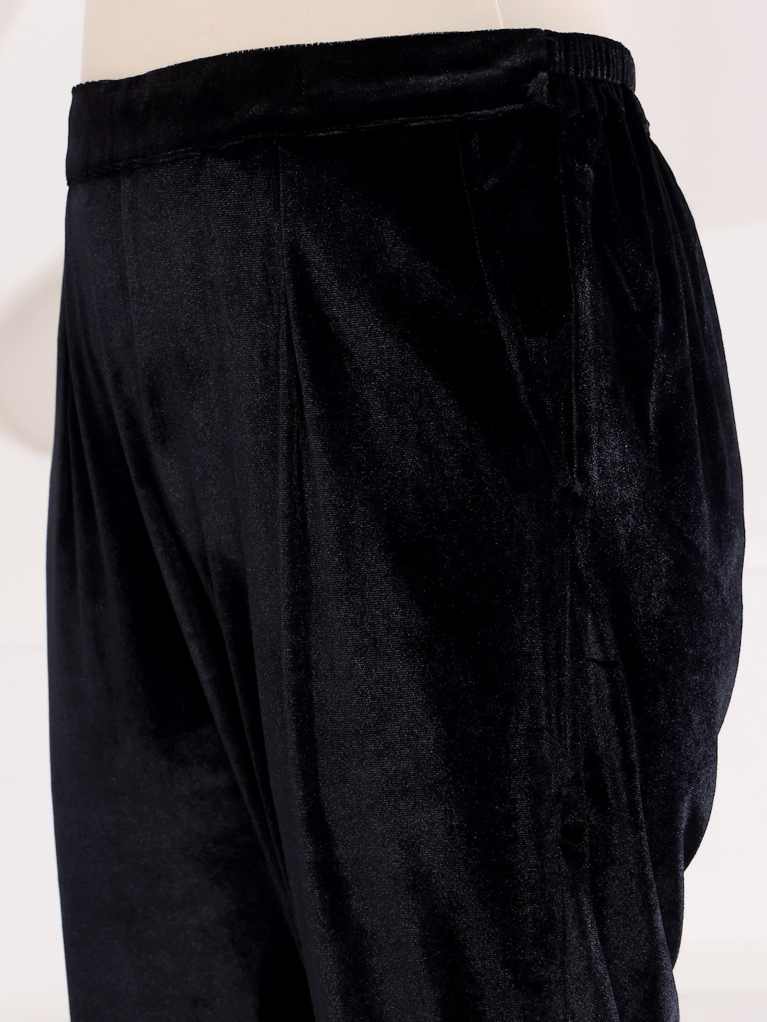 Black Velvet Embroidered Kurta Pant Set With Dupatta