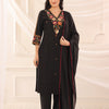 Black Cotton Flex Embroidered Designer Kurta Pant With Dupatta Set