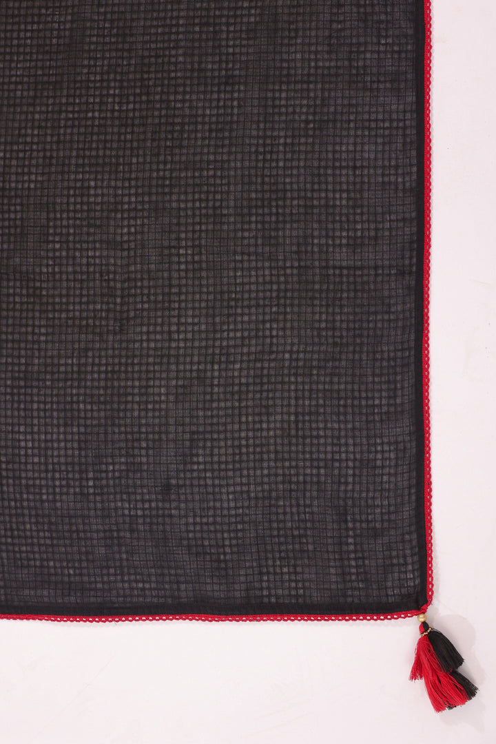 Black Cotton Flex Embroidered Designer Kurta Pant With Dupatta Set