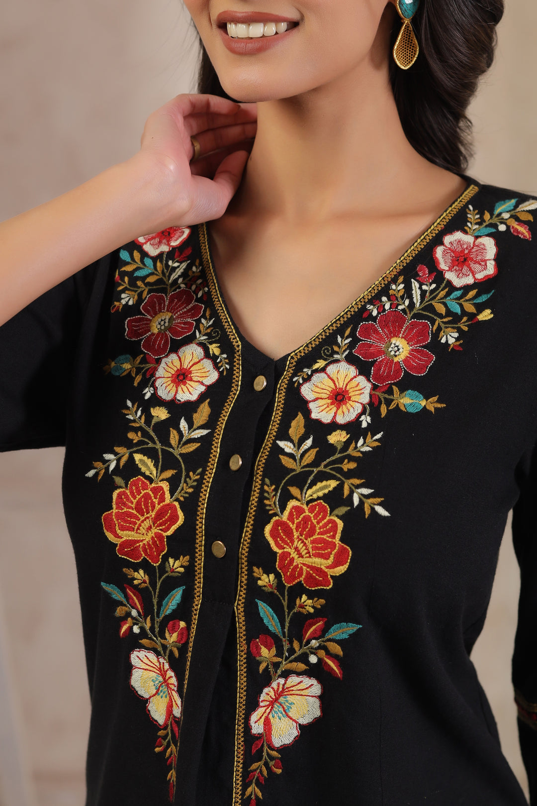 Black Cotton Embroidered Designer Top