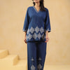 Blue Cotton Flex Embroidered Designer Co-Ords Set