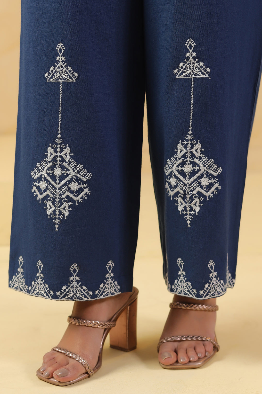 Blue Cotton Flex Embroidered Designer Co-Ords Set