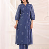 Blue Cotton Slub Embroidered Designer Kurta Pant Set