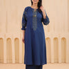 Blue Cotton Embroidered Designer Kurta Pant Set