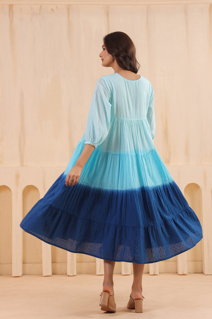Sky Blue Cotton Dobby Ombre Dress