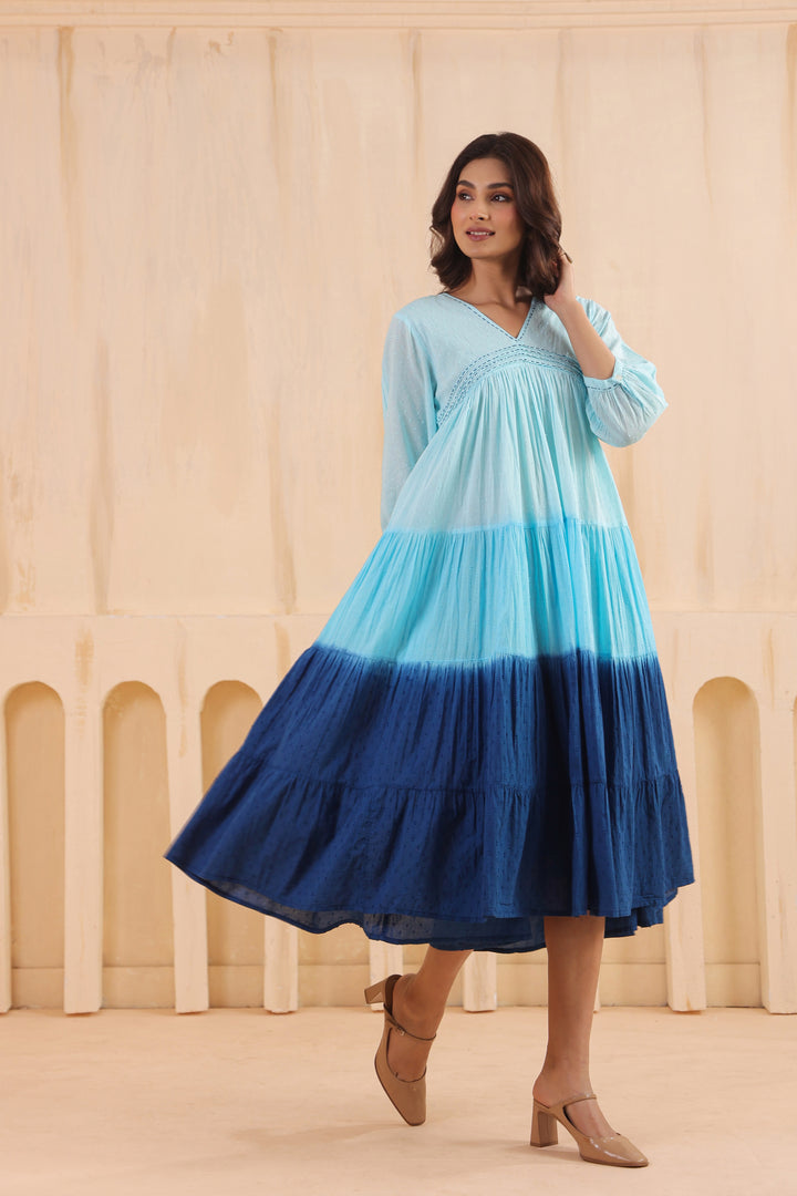 Sky Blue Cotton Dobby Ombre Dress