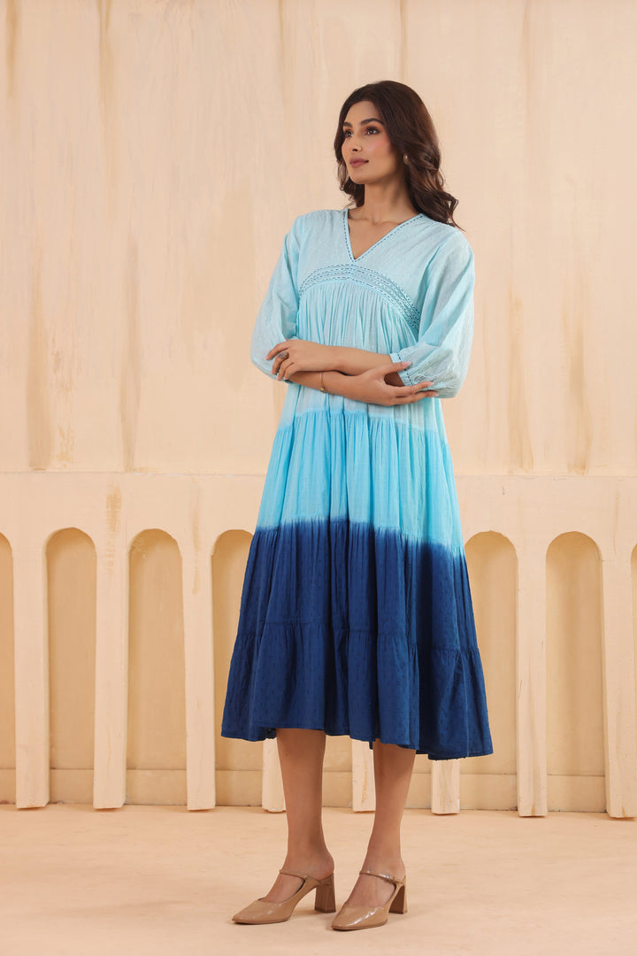 Sky Blue Cotton Dobby Ombre Dress