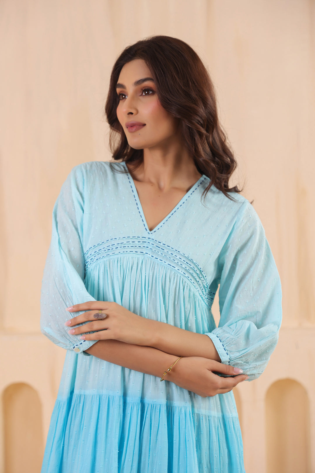 Sky Blue Cotton Dobby Ombre Dress