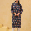Blue Cotton Pintuck Detailing Straight Kurta