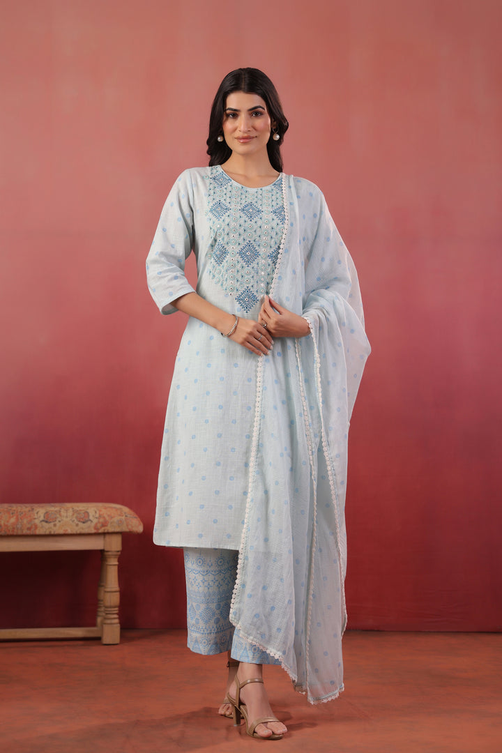 Sky Blue Embroidered Designer Kurta Pant With Dupatta Set