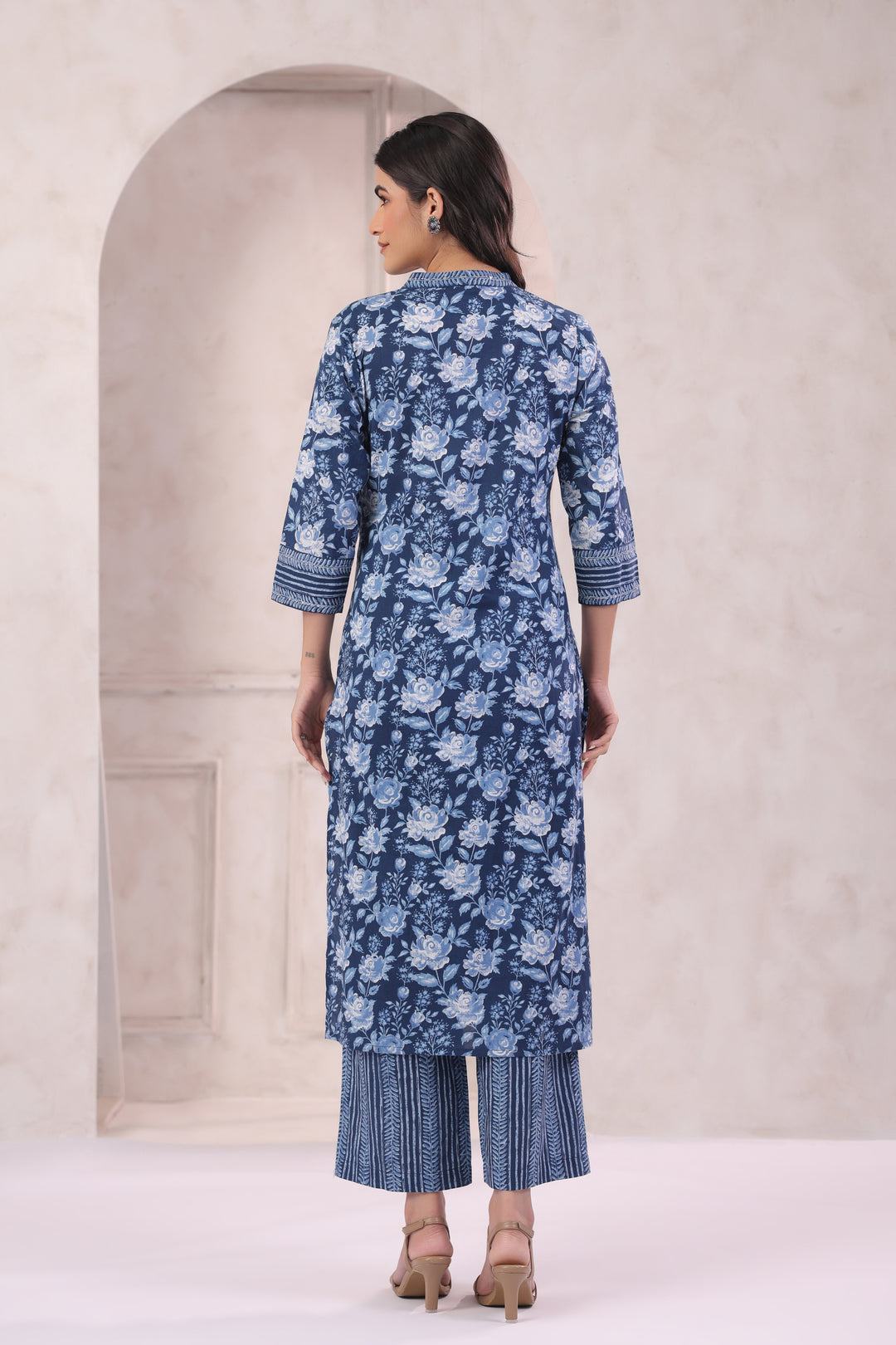 Blue Cotton Printed Designer Kurta Pant With Dupatta Set
