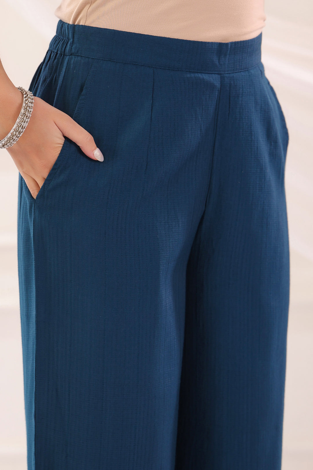 Blue Poly Silk Embroidered Kurta Pant With Dupatta Set