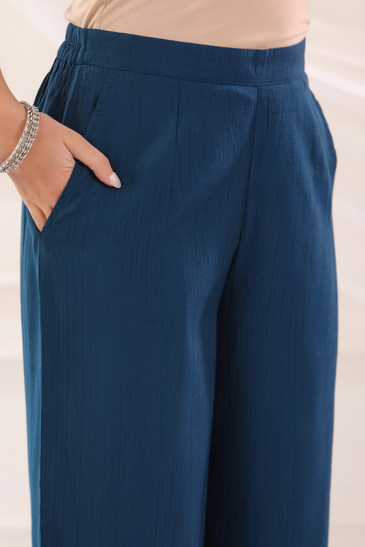 Blue Poly Silk Embroidered Kurta Pant With Dupatta Set