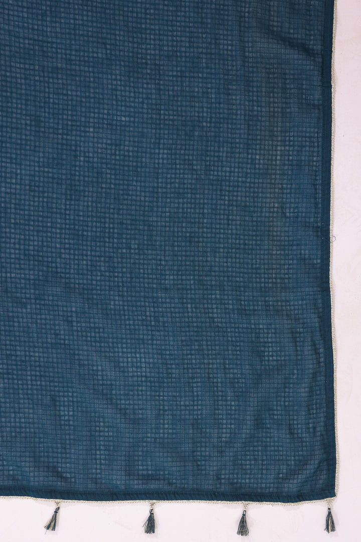 Blue Poly Silk Embroidered Kurta Pant With Dupatta Set