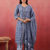Blue Cotton Printed Designer Kurta Pant With Dupatta Set