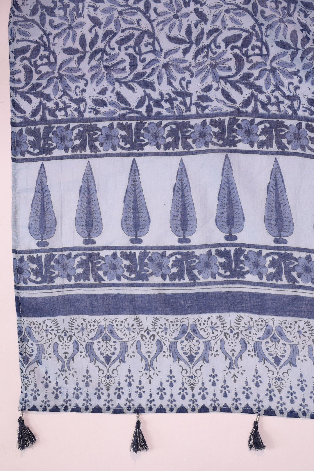 Blue Cotton Printed Designer Kurta Pant With Dupatta Set