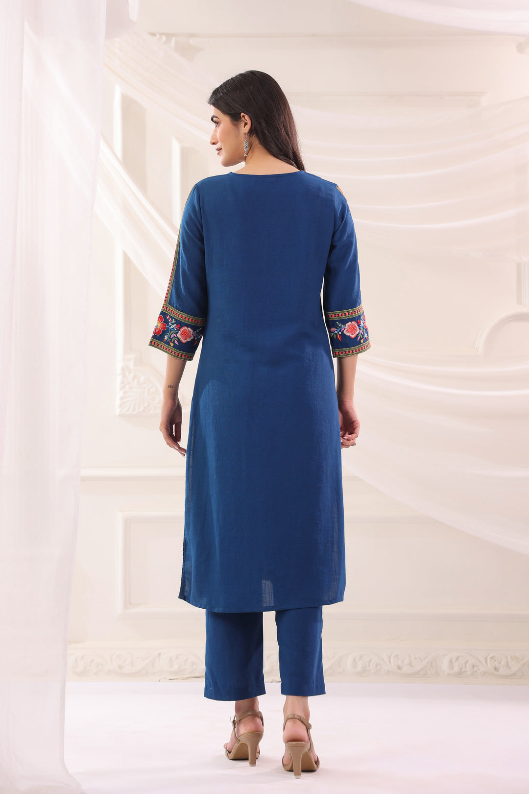 Blue Cotton Flex Embroidered Designer Kurta Pant With Dupatta Set