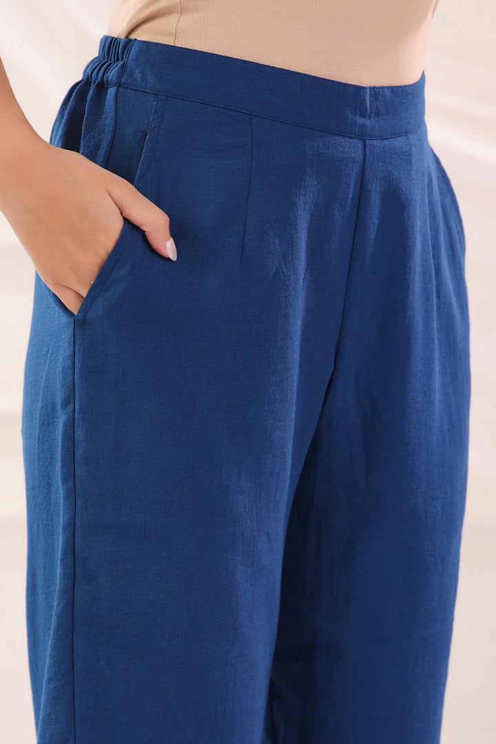 Blue Cotton Flex Embroidered Designer Kurta Pant With Dupatta Set