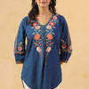 Blue Cotton Embroidered Designer Top