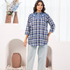 Blue Cotton Yarn Dyed Embroidered Shirt Top
