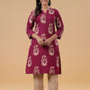 Wine Cotton Printed Mandarin Collar Kurta Pant Set