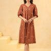 Brown Cotton Embroidered Designer A-Line Dress