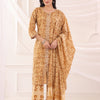 Brown Cotton Printed Designer Kurta Pant With Dupatta Set