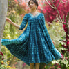 Blue Pure Cotton Hand Tie & Dye Desginer Tiered Dress