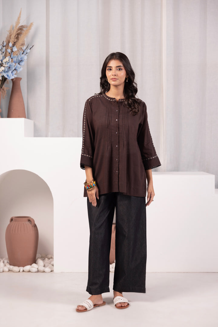 Brown Cotton Embroidered Top