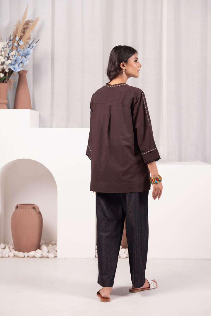 Brown Cotton Embroidered Top
