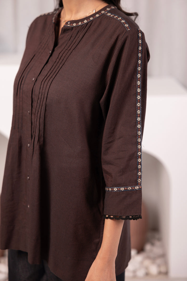 Brown Cotton Embroidered Top