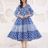 Blue Cotton Lurex A Line Detailed Dress